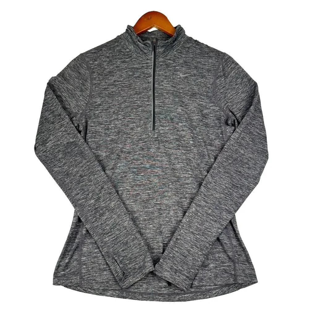 Nike Dri-Fit 1/4 Zip Running Shirt Womens Small Heather Gray Stretch Long Sleeve